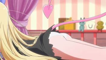 1girl ahoge animated animated_gif ass astarotte_ygvar bed blonde_hair demon_girl demon_tail female_focus green_eyes loli lotte_no_omocha! lying on_stomach panties pillow screencap solo tail twintails underwear white_panties