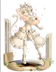 1girl animal_ear_fluff animal_ears animated areola_slip arm_up armpits blinking blonde_hair blue_gemstone bow breasts broken_pillar cat_ears cat_girl cat_tail crotch dress dress_bow elbow_gloves eye_reflection floating gem gloves green_eyes groin hair_bow high_heels huge_breasts kaedeno_yuu leotard live2d one_eye_closed original pillar red_gemstone reflection reimu_nekomusu_(kaedeno_yuu) short_hair shortstack skindentation solo sparkle tagme tail thighhighs thighs video white_bow white_gloves white_thighhighs winged_footwear wink