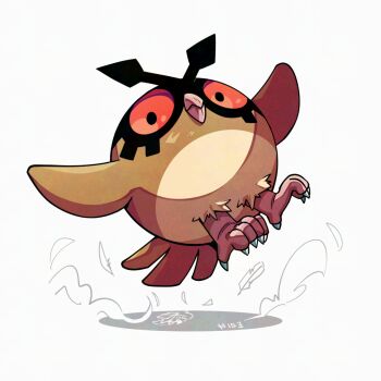 beak bird full_body gen_2_pokemon hoothoot looking_at_viewer mistray-art nintendo no_humans pokemon pokemon_(creature) red_eyes signature simple_background solo white_background