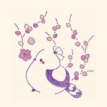 animal_focus bird commentary_request flower from_side hair_flower hair_ornament highres leaf no_humans original profile ribbon solo traditional_media usagi_shigeko