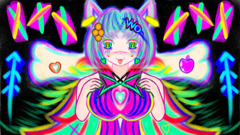 1girl bone earrings female_focus gradient_hair hair_ornament jewelry loli looking_at_viewer multicolored_hair solo tongue tongue_out upper_body