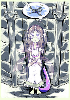 Rule 34 | blue eyes, brown hair, chair, company captain yorshka, dark souls i, dark souls iii, dragon tail, dress, own hands clasped, horns, setz, sitting, tail, tiara, unkindled (dark souls 3)