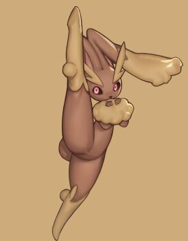 artist_request ass brown_sclera colored_sclera full_body furry gen_4_pokemon highres leg_lift leg_up looking_at_viewer lopunny nintendo pink_eyes pokemon pokemon_(creature) rabbit_ears simple_background smile