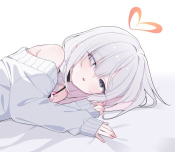 1girl blue_archive cinamon_(cinamori) halo highres looking_at_viewer lying plana_(blue_archive) solo sweater