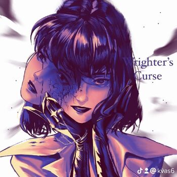 Rule 34 | 1girl, aegyo sal, black gloves, black hair, black lips, bob cut, chain, coat, cracked skin, english text, gloves, han sooyoung, han sooyoung (1863rd turn), hand on own face, hashtag-only commentary, head tilt, looking at viewer, mole, mole under eye, multiple expressions, multiple faces, omniscient reader's viewpoint, open clothes, open coat, parted lips, short hair, skin tight, solo, upper body, wei inn, white coat