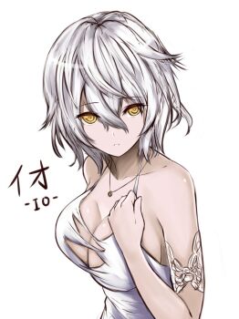 1girl breasts cleavage code_vein highres io_(code_vein) jewelry large_breasts necklace white_hair yellow_eyes