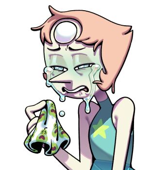 1girl belt blue_eyes blush commentary crying crying_with_eyes_open discount-supervillain english_commentary frown gem gem_(steven_universe) holding orange_hair parted_bangs pearl_(gemstone) pearl_(steven_universe) pointy_nose sad shirt short_hair sleeveless sleeveless_turtleneck solo star_(symbol) steven_universe tears teeth transparent_background turtleneck turtleneck_shirt