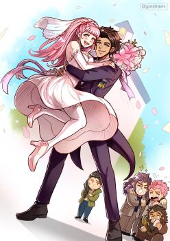 2girls 4boys artist_name balthus_von_albrecht claude_von_riegan claude_von_riegan_(timeskip) dress fire_emblem fire_emblem:_three_houses formal_clothes gzei hetero high_heels hilda_valentine_goneril hilda_valentine_goneril_(timeskip) holst_sigiswald_goneril judith_von_daphnel multiple_boys multiple_girls nader_(fire_emblem) nintendo wedding_dress