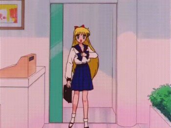 Rule 34 | 1girl, aino minako, animated, animated gif, anime screenshot, bishoujo senshi sailor moon, bishoujo senshi sailor moon stars, blonde hair, blue eyes, holding school bag, looking at viewer, school uniform, toei company, walking