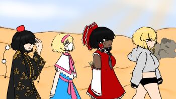 Rule 34 | alice margatroid, ascot, ata (cookie), atasayo, bampion (cookie), black hair, blonde hair, blue eyes, bow, braid, breasts, brown eyes, capelet, closed mouth, commentary request, cookie (touhou), dark skin, detached sleeves, dress, femboyconnoisseur (cookie), fingerless gloves, frilled bow, frilled hair tubes, frilled hairband, frilled necktie, frills, gloves, hair bow, hair tubes, hairband, hakurei reimu, highres, hood, hoodie, kirisame marisa, large breasts, multiple girls, navest (cookie), pink ascot, pink hairband, red bow, shameimaru aya, short hair, short shorts, shorts, side braid, single braid, skirt, skirt set, sweat, touhou, white capelet