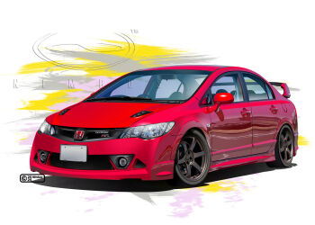 2025 artist_name car commentary_request copyright_notice dated honda honda_civic honda_civic_type_r license_plate logo motor_vehicle nimbus_goldbrum no_humans original product_placement realistic red_car shadow simple_background spoiler_(automobile) sports_car steering_wheel vehicle_focus watermark white_background