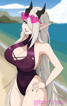 barfchan beach breasts large_breasts nail_polish original swimsuit tagme