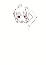 1girl animated armpits arms_behind_head arms_up bare_arms bare_shoulders black_hair blush bow bow_panties brown_eyes collarbone commentary_request feet_out_of_frame female_focus flat_chest frilled_thighhighs frills hair_between_eyes hair_tie hair_tie_in_mouth loli long_hair looking_at_viewer making-of mouth_hold original panties panty_pull ponytail sidelocks simple_background sketch solo standing striped_clothes striped_panties takasuma_hiro thighhighs towel translation_request tying_hair underwear video white_background white_thighhighs