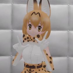 1girl 3d animal_costume animal_ear_fluff animal_ears animated cat_ears cat_girl dancing female_focus gloves kemono_friends looking_at_viewer video neck_ribbon ribbon serval_(kemono_friends) shirt smile solo sound white_shirt yellow_eyes yogurt_cap
