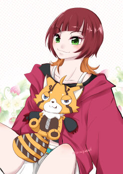 absurdres digimon digimon_(creature) digimon_beatbreak fang highres jacket pixiv_(31045608) pristimon sakuya_reina short_hair smile star_(symbol)