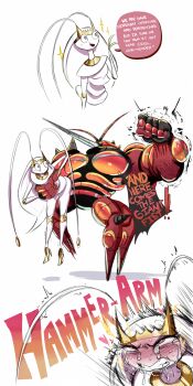 1boy 1girl antenna_hair artist_request blush buzzwole english_text eyelashes fisting furry furry_female furry_male furry_with_furry gen_7_pokemon grabbing heart heart-shaped_pupils highres jlullaby nintendo non-web_source pheromosa pigeon-toed pokemon pokemon_(creature) sparkle speech_bubble sweat symbol-shaped_pupils ultra_beast white_background