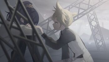 Rule 34 | 1boy, 1girl, 25-ji len, asahina mafuyu, black necktie, black pants, black skirt, blonde hair, cardigan, collared shirt, colorful palette, comforting, covered face, facing another, furrowed brow, game cg, green eyes, grey theme, hair ornament, hair over shoulder, hair scrunchie, high ponytail, highres, kagamine len, long sleeves, looking at another, medium hair, muted color, necktie, official art, pants, ponytail, profile, project sekai, puffy long sleeves, puffy sleeves, purple hair, scrunchie, shirt, short ponytail, sitting, skirt, soshite hari wa ugokidasu (project sekai), third-party source, triangle mouth, truss, vest, vocaloid, white cardigan, white pants, white vest, yellow nails