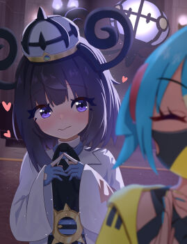 Rule 34 | blue gloves, canari (pokemon), chandelure, coat, gen 5 pokemon, gloves, gwynn (pokemon), hat, highres, long sleeves, mikumiku37, nintendo, pokemon, pokemon legends: z-a, purple eyes, short hair, white coat