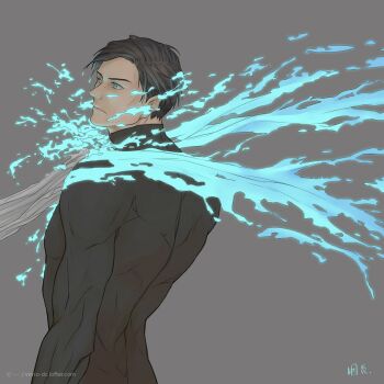 1boy batman_(series) blue_eyes bodysuit brown_hair dc_comics dick_grayson grey_background highres male_focus mask unworn_mask paint simple_background splashing