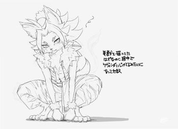 Rule 34 | 1boy, all fours, animal ears, kevin (seiken densetsu 3), monochrome, oinari sanda, seiken densetsu, seiken densetsu 3, sitting, sketch, slit pupils, tail, werewolf, wolf ears, wolf tail