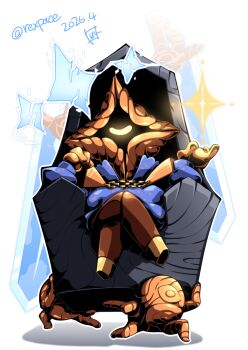 Rule 34 | chibi, commentary request, crossed legs, cyclops, dated, floating, floating object, floating sword, floating weapon, huge weapon, minion (slay the spire), on throne, one-eyed, reku, simple background, sitting, slay the spire, slay the spire 2, sovereign blade, sparkle, sword, the regent (slay the spire), throne, twitter username, weapon, white background
