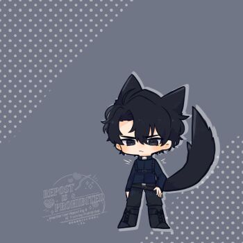 1boy :/ ahoge animal_ears black_hair black_shirt boots cat_ears cat_tail chest_belt coat commentary_request double-parted_bangs hair_between_eyes hand_on_own_hip highres kemonomimi_mode kimidori_22 korean_commentary male_focus omniscient_reader&#039;s_viewpoint open_clothes open_coat popped_collar shirt short_hair solo standing tail yoo_joonghyuk