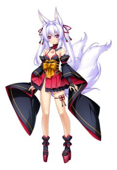 1girl aged_down animal_ear_fluff animal_ears bare_shoulders blush breasts bridal_gauntlets bright_pupils cleavage closed_mouth corruption dark_persona detached_sleeves fox_ears fox_girl fox_tail frown full_body game_asset hair_ornament hair_ribbon inoino japanese_clothes katsuragi_marina katsuragi_marina_(exs-tia_p) kouyoku_senki_exs-tia large_variant_set long_hair long_sleeves looking_at_viewer multiple_tails non-web_source official_art pink_eyes purple_eyes red_eyes red_ribbon ribbon self-datamine simple_background skirt small_breasts solo standing tabi tachi-e tail tattoo thigh_strap transparent_background twintails variant_set white_hair white_pupils wide_sleeves youko_marina