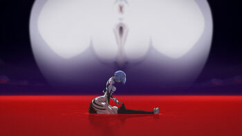 Rule 34 | 1boy, 1girl, ambiguous red liquid, anus, ayanami rei, blue hair, breasts, brown hair, bulge, colored skin, curvy, erection, erection under clothes, face in ass, full body, giant, giantess, girl on top, highres, ikari shinji, lcl, lilith (ayanami rei), lying, mecha pilot suit, medium breasts, neon genesis evangelion, on back, pants, plugsuit (evangelion), pussy, red eyes, shirt, short hair, sitting, sitting on face, sitting on person, tailbox, the end of evangelion, white skin, wide hips