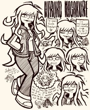 ... 1boy 3girls absurdres ahoge antenna_hair breasts character_name chibi chibi_inset cigarette cleavage closed_mouth danganronpa_(series) danganronpa_another_episode:_ultra_despair_girls dated doodle_inset english_text fukawa_toko full_body glasses greyscale hagakure_hiroko hagakure_yasuhiro hands_in_pockets hatching_(texture) heart highres imagining jacket josh-s26 mature_female mole mole_under_mouth monochrome multiple_girls multiple_views naegi_komaru open_clothes open_jacket open_mouth outstretched_arms pants round_eyewear shirt shoes signature simple_background smile speech_bubble spread_arms thought_bubble white_background