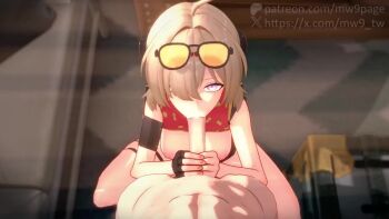 Rule 34 | 1boy, 1girl, 3d, abs, ahoge, animated, artist name, blonde hair, bouncing breasts, breasts, breasts out, chinese clothes, clothed female nude male, cum, cum in mouth, ejaculation, fellatio, gloves, hair over one eye, large breasts, lechery amore (voice actor), looking at viewer, mw9, navel, nipples, nude, opennsfwsp, oral, orgasm, penis, pov, purple eyes, short hair, single glove, sound, squatting, sunglasses, sunglasses on head, sweety (zenless zone zero), thigh strap, thighs, uncensored, video, zenless zone zero