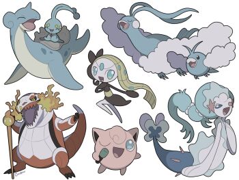 altaria animal_focus antennae bad_tag beak bird black_sclera blue_eyes blue_hair claws closed_eyes colored_sclera crocodilian dragon fangs feathers fire gem gen_1_pokemon gen_3_pokemon gen_4_pokemon gen_5_pokemon gen_7_pokemon green_hair hair_ornament helmet highres holding holding_microphone jigglypuff lapras legendary_pokemon long_hair manaphy meloetta meloetta_(aria) mermaid microphone monster_girl mythical_pokemon nintendo no_humans one_eye_closed open_mouth ouran pearl_(gemstone) pearl_hair_ornament pokemon pokemon_(creature) pokemon_focus primarina sea_lion simple_background skeledirge smile snout starfish_hair_ornament swablu tail teeth white_feathers wings yellow_eyes