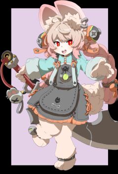 1girl ahoge animal_ear_fluff animal_ear_piercing animal_ears arutarufu blush braid bright_pupils commentary_request furry furry_female hair_ornament highres long_hair looking_at_viewer open_mouth pink_fur pink_hair rabbit_ears rabbit_girl red_eyes shirt short_eyebrows solo thick_eyebrows twin_braids white_pupils zenless_zone_zero zhao_(zenless_zone_zero)