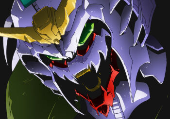 close-up commentary_request fangs g_gundam gicchon green_eyes gundam highres joints mecha mobile_suit nested_mouths no_humans no_pupils portrait robot robot_joints science_fiction sharp_teeth solo teeth v-fin walter_gundam