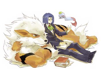 Rule 34 | 1boy, alternate costume, arcanine, ascot, bad id, bad pixiv id, blue hair, book, chimecho, gen 1 pokemon, gen 3 pokemon, james (pokemon), male focus, nintendo, paper, pokemon, pokemon (anime), pokemon (creature), simple background, usao (313131), white background, writing