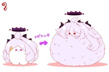 &gt;_&lt; :d ahoge arrow_(symbol) blue_archive blush closed_eyes closed_mouth commentary_request grey_hair hair_between_eyes hair_ornament hairclip halo hina_(blue_archive) horns kurukurumagical long_hair mega_pokemon_(other) nintendo open_mouth parted_bangs pokemon purple_eyes shadow simple_background single_hair_intake smile translation_request very_long_hair white_background xd