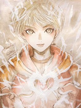 1girl commentary_request electricity electrokinesis eyelashes heart highres hood hood_down hoodie huang_pao-lin natsuna_(ja727) short_hair signature solo textless_version tiger_&amp;_bunny upper_body very_short_hair