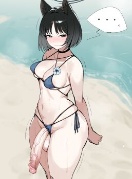 ... 1futa absurdres animal_ear_fluff animal_ears bikini bikini_bottom_aside black_eyes black_hair black_halo blue_archive blue_bikini blush breasts cat_ears closed_mouth clothing_aside cowboy_shot flaccid futanari halo highres kikyou_(blue_archive) kikyou_(swimsuit)_(blue_archive) large_penis large_testicles looking_at_viewer medium_breasts navel penis short_hair side-tie_bikini_bottom skindentation solo spoken_ellipsis swimsuit testicles uncensored veins veiny_penis xipa