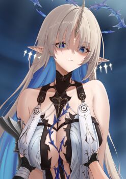 1boy 2girls absurdres armpit_crease bare_shoulders black_collar blonde_hair blue_eyes blue_hair breasts closed_mouth collar colored_inner_hair commentary commonalty crown_of_thorns dual_persona earrings female_rover_(wuthering_waves) fleurdelys_(wuthering_waves) floating_earrings grabbing_another&#039;s_breast groping highres horns huge_breasts jewelry large_variant_set long_hair looking_at_viewer male_rover_(wuthering_waves) multicolored_hair multiple_girls necklace parted_bangs partially_shaded_face pointy_ears pov pov_hands rover_(wuthering_waves) single_horn tacet_mark_(wuthering_waves) upper_body variant_set very_long_hair wuthering_waves yellow_horns