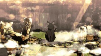 1girl animal_ears animated animated_gif autumn_leaves blush bow brown_eyes brown_hair cat_ears cat_tail chen commentary_request dress earrings fence footwear_bow green_hat hat im_(badmasa) jewelry jumping knees leaf long_sleeves looking_at_viewer lowres maneki-neko mob_cap multiple_tails nekomata red_dress red_footwear shirt short_hair single_earring sitting solo statue tail touhou transformation tree two_tails white_bow white_neckwear white_shirt