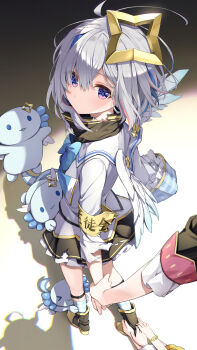 Rule 34 | 1girl, amane kanata, amane kanata (1st costume), armband, black dress, black shoes, blue hair, closed mouth, cropped jacket, dress, hair intakes, highres, hololive, jacket, kiryu coco, kiryu coco (1st costume), looking at viewer, medium hair, multicolored hair, pink streaks, purple eyes, shoes, solo, streaked hair, summer tail720, upao (amane kanata), virtual youtuber, white jacket, yellow armband