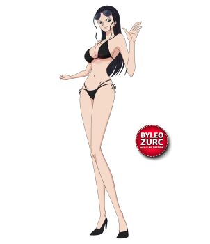 1girl black_hair bra breasts high_heels highres leozurcxxx long_hair nico_robin one_piece panties solo swimsuit transparent_background underwear