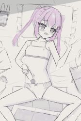 1girl animal_print animated bed bed_sheet blush book bow bow_panties bra cellphone charm_(object) closed_eyes collarbone drooling female_ejaculation flat_chest heavy_breathing jacket loli long_hair lying masturbation moaning monochrome navel on_bed open_mouth orgasm original panties pee_pad phone pillow plaid_clothes plaid_panties print_bra purple_hair pussy_juice rabbit_print sheet_grab shooko smartphone spot_color spread_legs twintails underwear unworn_jacket video wet wet_clothes wet_panties womb_massage womb_stimulation