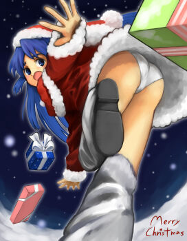 00s 1girl asakura_ryoko bag christmas female_focus hat loose_socks panties sack santa_costume santa_hat skirt socks solo stumble suzumiya_haruhi_no_yuuutsu underwear yakusa