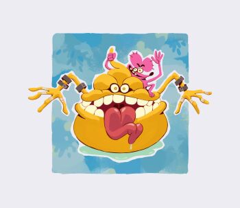 Rule 34 | belt, digimon, digimon (creature), drooling, highres, scumon, sharp teeth, solo, teeth, tongue, tongue out, tyumon