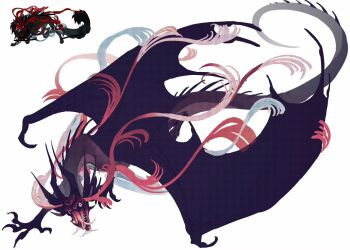 black_scales black_sclera black_wings colored_sclera dragon fangs from_above full_body halftone horns monster monster_focus multiple_horns night_heart no_humans original reference_inset sharp_teeth simple_background spines talons teeth western_dragon white_background white_eyes wings wings_of_fire