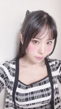 1girl asian bare_shoulders black_hair breasts brown_eyes hair_ribbon highres japanese_(nationality) lips long_hair looking_at_viewer model photo_(medium) ribbon ririkana small_breasts smile solo