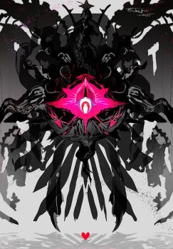 absurdres colored_sclera darkrai floating gen_4_pokemon heart highres legendary_pokemon looking_at_viewer mega_darkrai mega_pokemon mythical_pokemon nintendo no_humans one-eyed pokemon pokemon_(creature) pokemon_focus purple_sclera spoilers sukepmonster