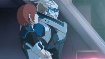 Rule 34 | alien, commander shepard, commander shepard (female), couple, crossed arms, garrus vakarian, image sample, looking afar, mass effect (series), pixiv, pixiv sample, turian, wei