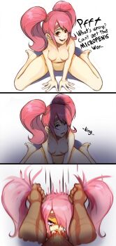 1boy 1girl 3koma angry comic completely_nude constricted_pupils cum cum_in_mouth deepthroat english_text fellatio female_pubic_hair fire_emblem fire_emblem_echoes:_shadows_of_valentia full_body grabbing_another's_hair grabbing_another's_twintails highres holding_another's_hair instant_loss irrumatio looking_at_viewer mae_(fire_emblem) makeup mascara multiple_views nintendo nude oral penis penis_awe penis_shadow polyle pov pov_crotch pov_hands pubic_hair rape runny_makeup sequential sitting source_request spread_legs tears twintails wariza