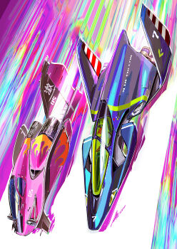 absurdres afukuro blue_falcon canopy_(aircraft) f-zero fire_stingray from_above highres hover_vehicle motion_lines nintendo no_humans race_vehicle racing science_fiction thrusters vehicle_focus